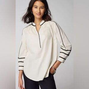 J. Jill Pute Jill Contrast Trim 100% Cotton Blouse, Size MP, Great Condition